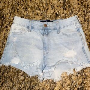 Hollister Sky Blue Denim Shorts Embroidered Pockets | Women’s size 5 (27w)